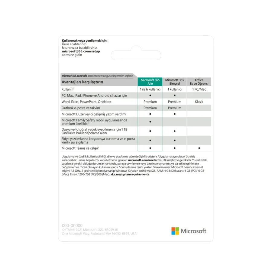 Microsoft 365 Aile Türkçe Bilgisayar Çevre Birimleri