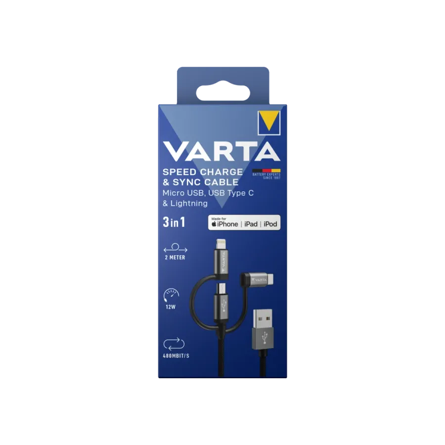 VARTA Şarj Kablosu 2m 3IN1 Şarj Kabloları